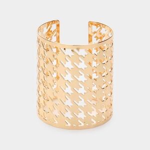 Gold Metal Houndstooth Chunky Bracelet Cuff Bangle Bold Statement Jewelry